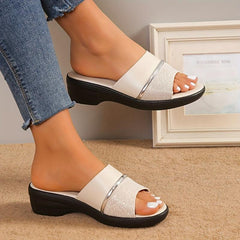 Women's Stylish Wedge Sandals Peep Toe Slip On Comfy Outdoor Slides