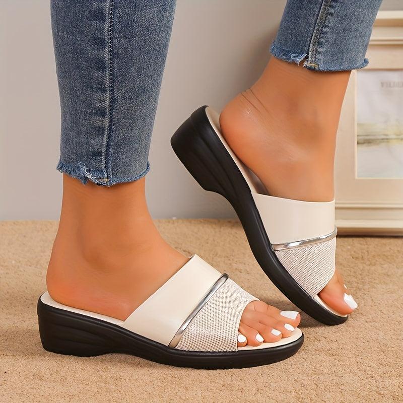 Women's Stylish Wedge Sandals Peep Toe Slip On Comfy Outdoor Slides