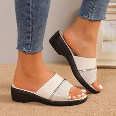 Women's Stylish Wedge Sandals Peep Toe Slip On Comfy Outdoor Slides