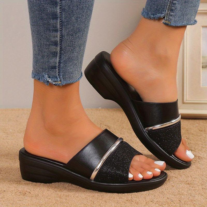 Women's Stylish Wedge Sandals Peep Toe Slip On Comfy Outdoor Slides