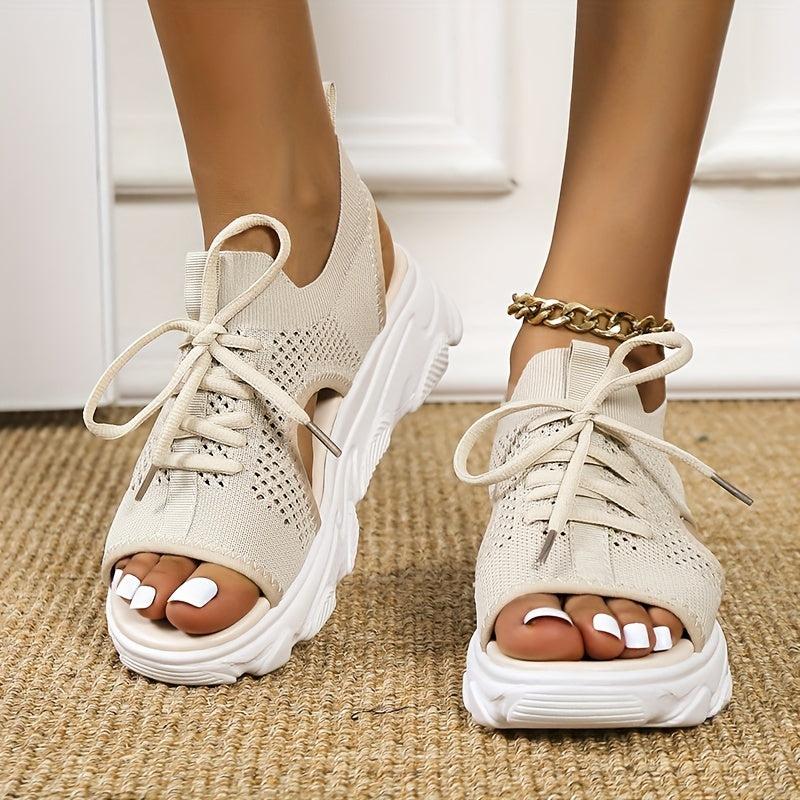Women's Knitted Platform Sandals Lace Up Non Slip Slingback Shoes