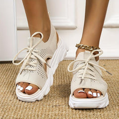 Women's Knitted Platform Sandals Lace Up Non Slip Slingback Shoes