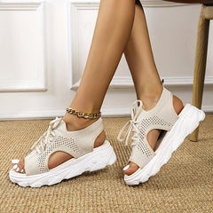 Women's Knitted Platform Sandals Lace Up Non Slip Slingback Shoes