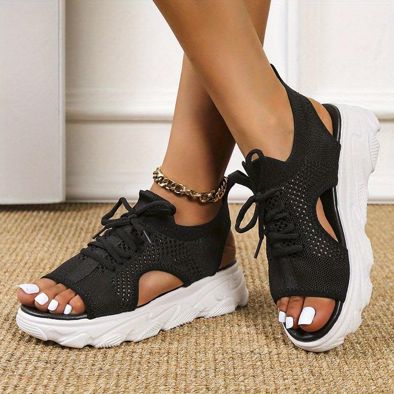 Women's Knitted Platform Sandals Lace Up Non Slip Slingback Shoes