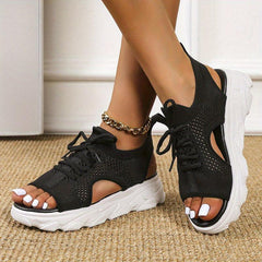 Women's Knitted Platform Sandals Lace Up Non Slip Slingback Shoes