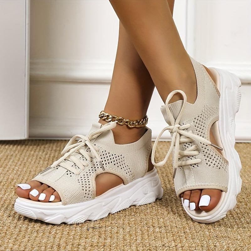 Women's Knitted Platform Sandals Lace Up Non Slip Slingback Shoes
