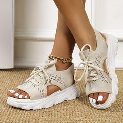 Women's Knitted Platform Sandals Lace Up Non Slip Slingback Shoes