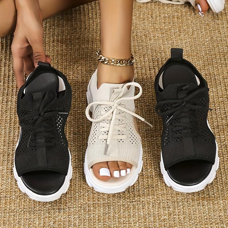 Women's Knitted Platform Sandals Lace Up Non Slip Slingback Shoes