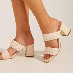 Double Braided Band Square Open Toe High Heel Sandals