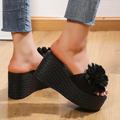 Women's 3D Flowers Platform Wedge Sandals Open Toe Slides