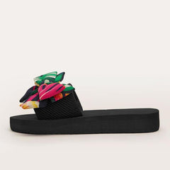 Tropical Print Bow Slide Sandals