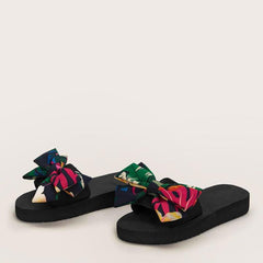 Tropical Print Bow Slide Sandals