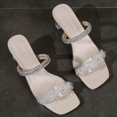 Rhinestone Square Toe Pumps Women's Summer Shoes