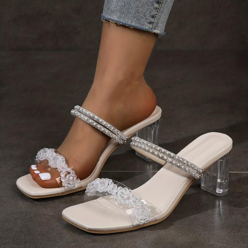 Rhinestone Square Toe Pumps Women's Summer Shoes