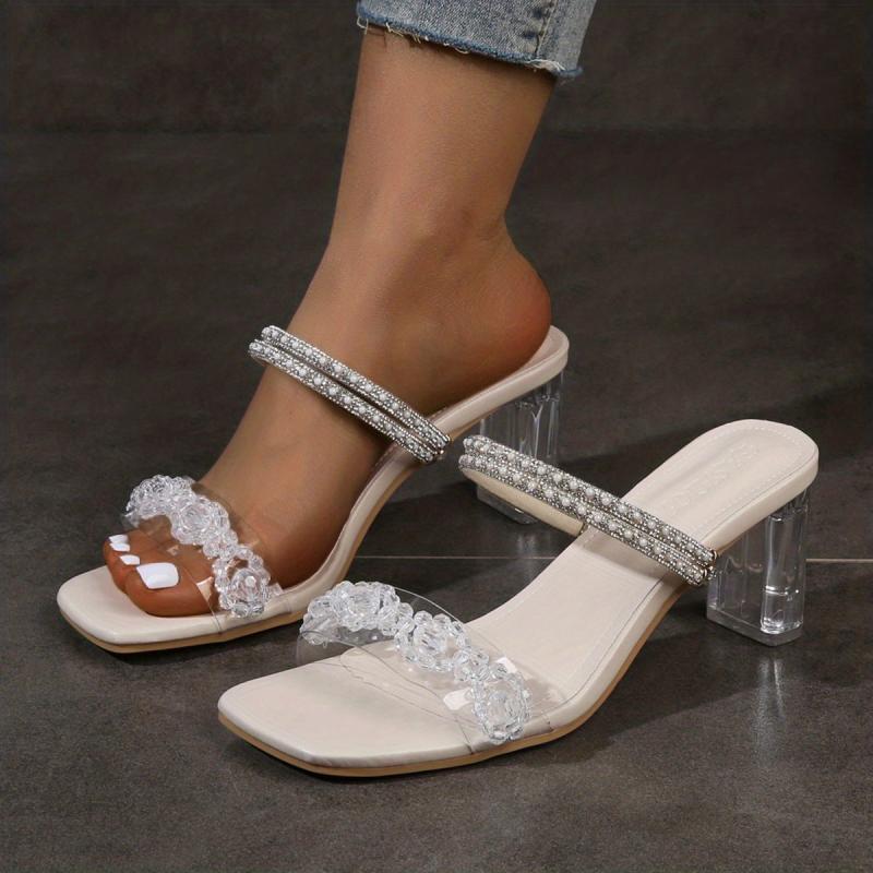 Rhinestone Square Toe Pumps Women's Summer Shoes