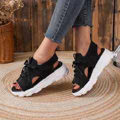 Women's Knit Platform Sandals Breathable Summer Casual Lace Up Shoes
