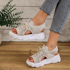 Women's Knit Platform Sandals Breathable Summer Casual Lace Up Shoes