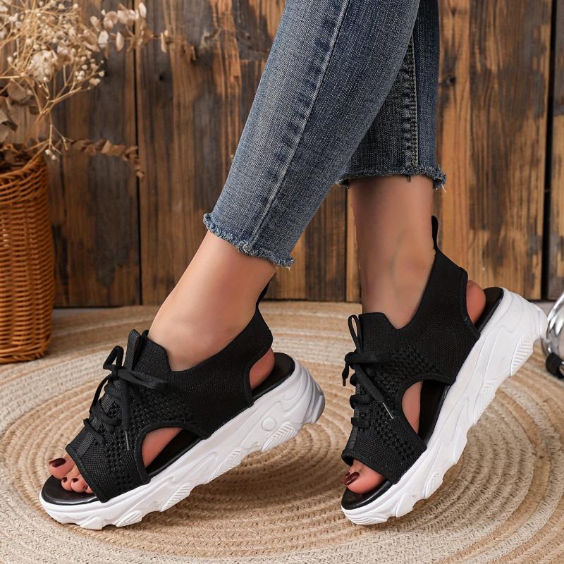 Women's Knit Platform Sandals Breathable Summer Casual Lace Up Shoes