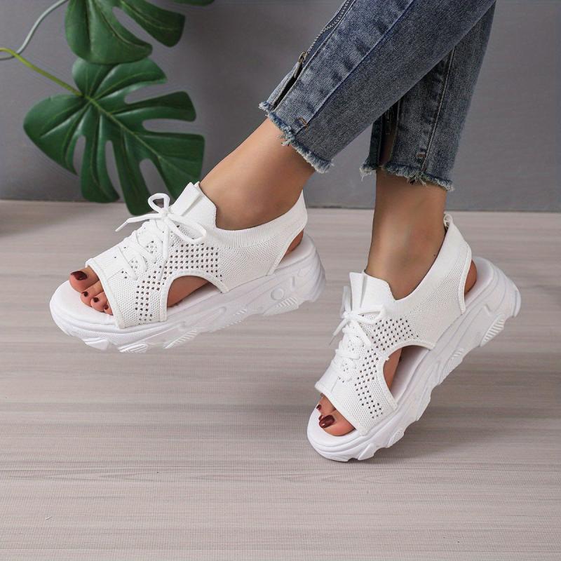 Women's Knit Platform Sandals Breathable Summer Casual Lace Up Shoes