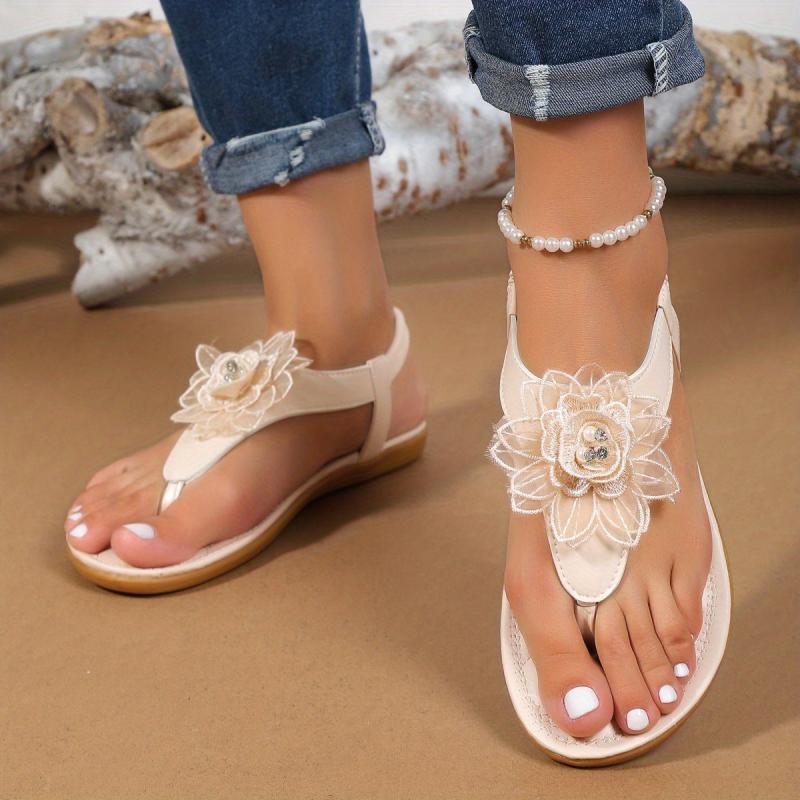 Women's Floral Thong Sandals Lightweight Slip On Summer Shoes
