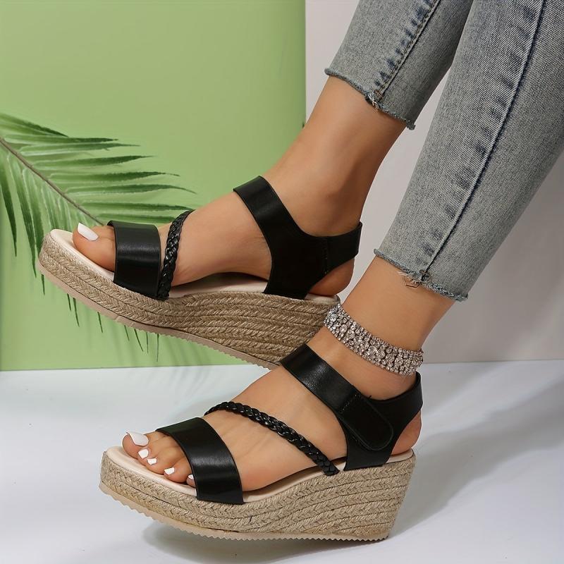 Women's Braided Strap Wedge Espadrilles Sandals
