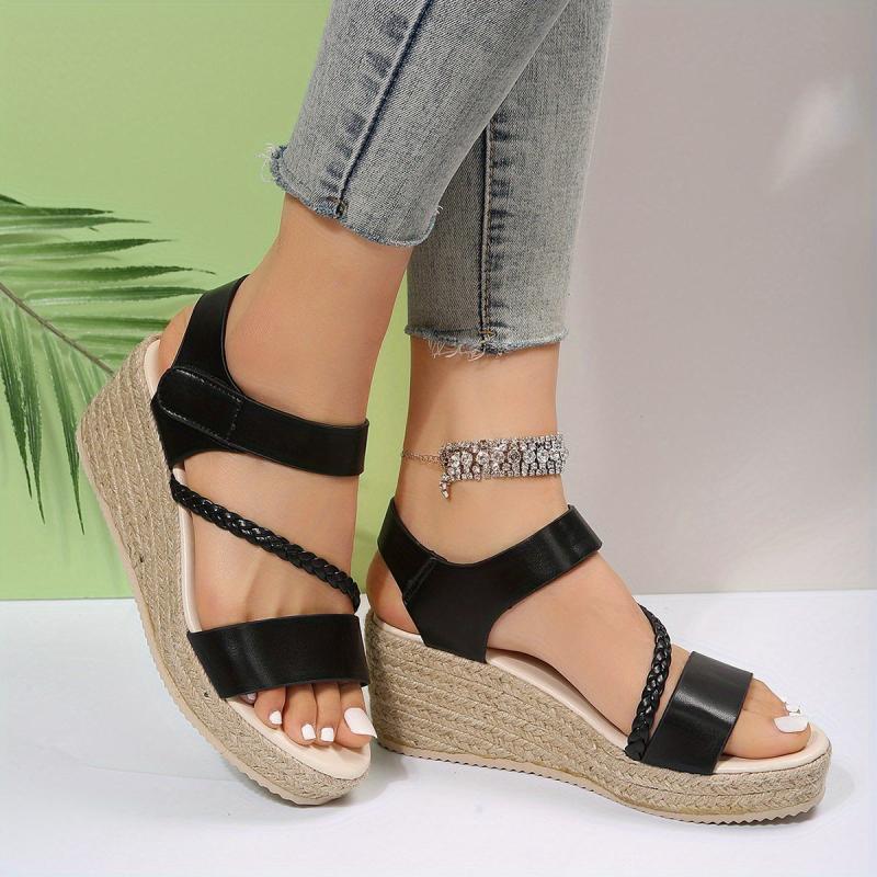 Women's Braided Strap Wedge Espadrilles Sandals