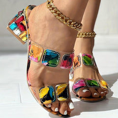 Women's Multicolor Rhinestone Block Heel Sandals