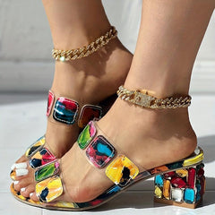 Women's Multicolor Rhinestone Block Heel Sandals