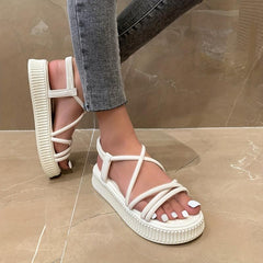 Women's Platform Sandals Roman Style Open Toe Slip On Shoes