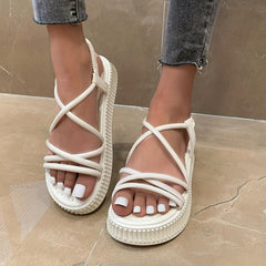 Women's Platform Sandals Roman Style Open Toe Slip On Shoes
