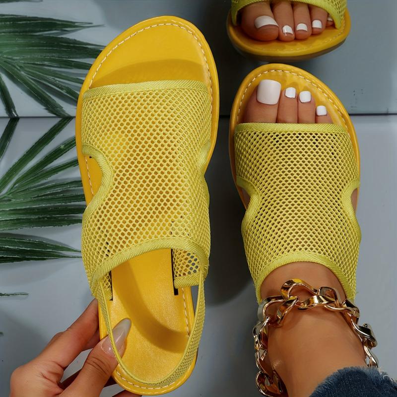 Women's Mesh Flat Sandals Open Toe Elastic Strap Slingback Shoes