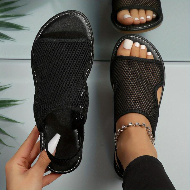 Women's Mesh Flat Sandals Open Toe Elastic Strap Slingback Shoes