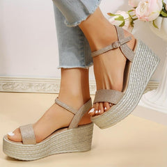 Glitter Wedge Sandals Ankle Strap Platform Sandals