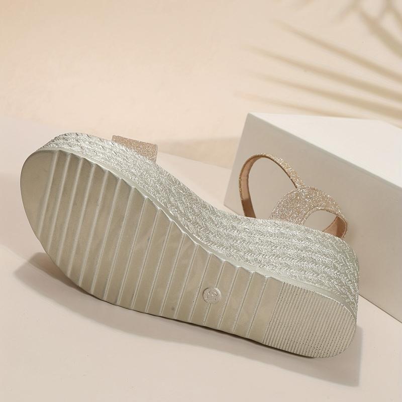 Glitter Wedge Sandals Ankle Strap Platform Sandals