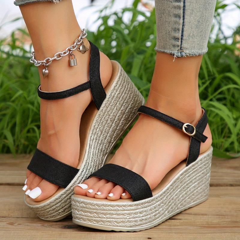 Glitter Wedge Sandals Ankle Strap Platform Sandals