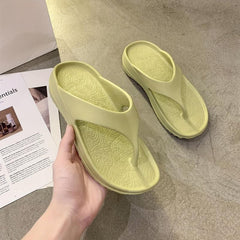 Women's Solid Flip Flops Casual Beach Shoes Summer Platform Shoes