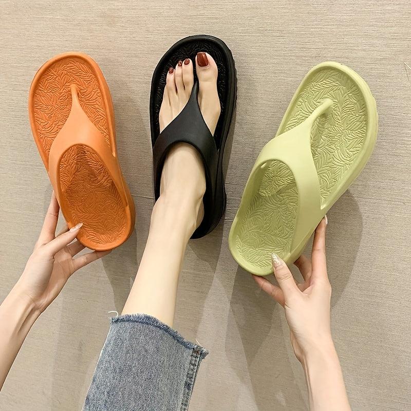 Women's Solid Flip Flops Casual Beach Shoes Summer Platform Shoes