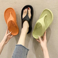 Women's Solid Flip Flops Casual Beach Shoes Summer Platform Shoes