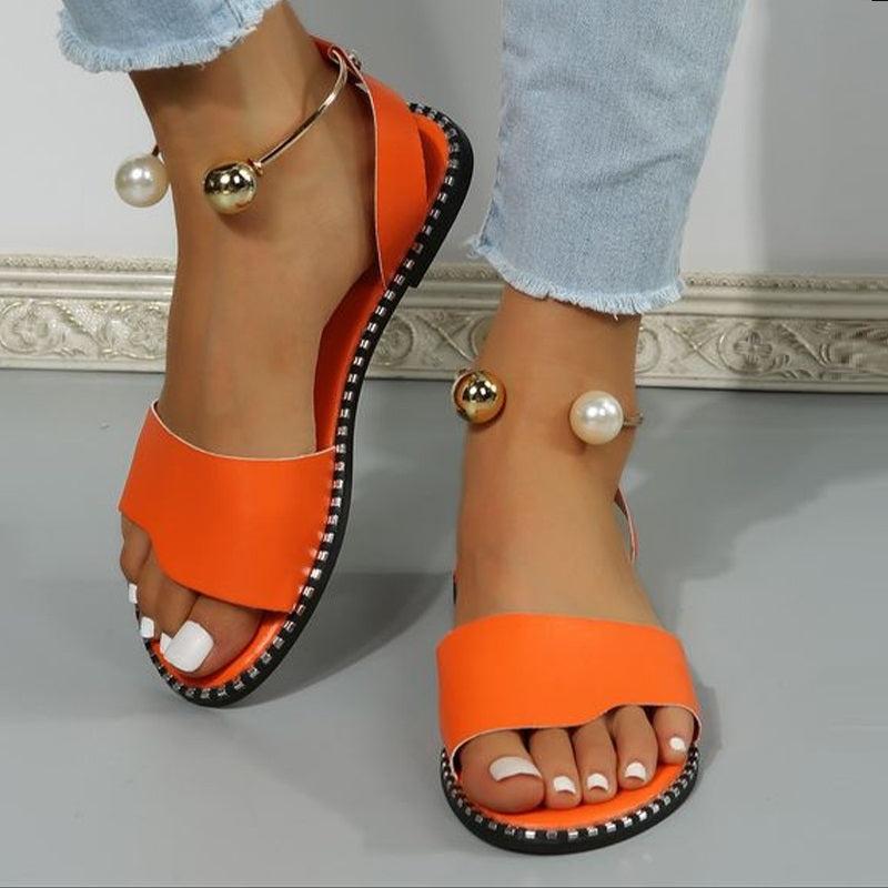 Women's Beaded Flat Sandals Slingback Slides