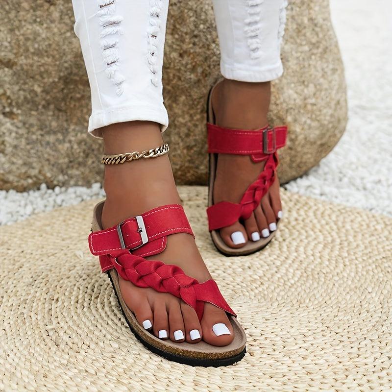 Women's Toe Loop Cork Slides Buckle Strap Flat Sandals