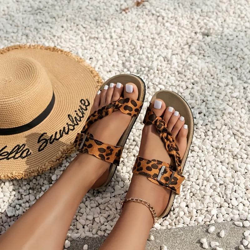 Women's Toe Loop Cork Slides Buckle Strap Flat Sandals