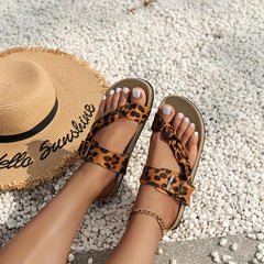 Women's Toe Loop Cork Slides Buckle Strap Flat Sandals
