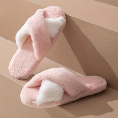 Women's Plush Cross Strap Slippers