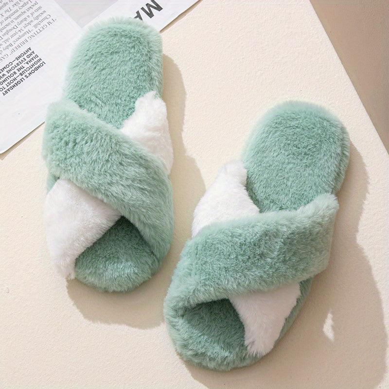 Women's Plush Cross Strap Slippers