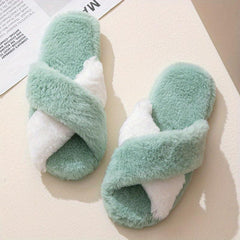 Women's Plush Cross Strap Slippers