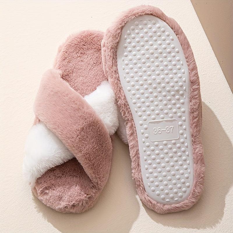 Women's Plush Cross Strap Slippers