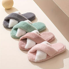 Women's Plush Cross Strap Slippers