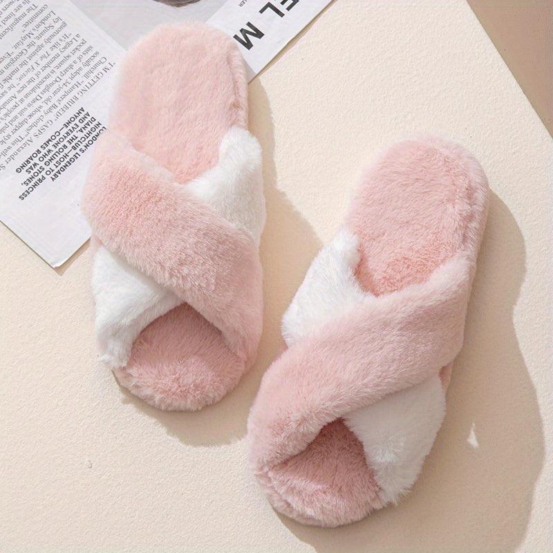 Women's Plush Cross Strap Slippers
