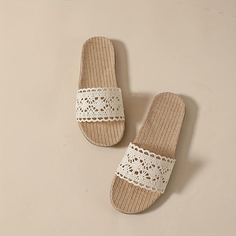 Women's Lace Linen Slides Casual Flat Home Non Slip Shoes
