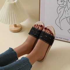 Women's Lace Linen Slides Casual Flat Home Non Slip Shoes